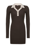 LOURDASPREC-Vacation Outfits Ins Style Polo Neck Sheath Fit Paneled Bodycon Mini Dress For