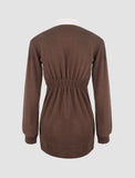 LOURDASPREC-Vacation Outfits Ins Style Brown Two Piece Long Sleeve Shirt Knit Mini Dress