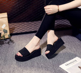 LOURDASPREC-New Fashion Summer Beach Shoes Sandals Women's Black Flip-flops High Large Size Korean Heels