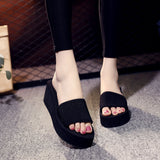 LOURDASPREC-New Fashion Summer Beach Shoes Sandals Women's Black Flip-flops High Large Size Korean Heels
