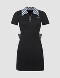 LOURDASPREC-Vacation Outfits Ins Style Plaid Neck Bow Tie Back Hollow Dress