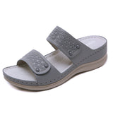 LOURDASPREC-New Fashion Summer Beach Shoes Sandals Women's Stitching Plus Size Wedge Embossed Rivet Sandals