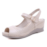 LOURDASPREC-New Fashion Summer Beach Shoes Sandals Fish Mouth Plus Size Buckle Wedge Sandals