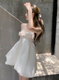 LOURDASPREC-Vacation Outfits Ins Style Lace Tutu Summer White Princess Short Dress For Dating