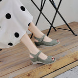 LOURDASPREC-New Fashion Summer Beach Shoes Sandals Fish Mouth Plus Size Buckle Wedge Sandals