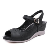 LOURDASPREC-New Fashion Summer Beach Shoes Sandals Fish Mouth Plus Size Buckle Wedge Sandals