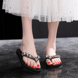 LOURDASPREC-New Fashion Summer Beach Shoes Sandals Women's Outdoor Stylish Beach Seaside Triangle Diamond Rhinestone Slippers