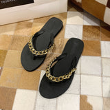 LOURDASPREC-New Fashion Summer Beach Shoes Sandals Women's Summer Beach Fashion Flat Chain Korean Sandals