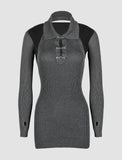 LOURDASPREC-Vacation Outfits Ins Style Gray Halter Cut Out Knit Dress