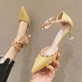 LOURDASPREC-New Fashion Summer Beach Shoes Sandals New Rivet With Pointed Stiletto High Sandals