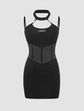 LOURDASPREC-Vacation Outfits Ins Style Halter Neck Chain Summer   Black Mini Bodycon Dress