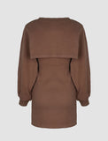 LOURDASPREC-Vacation Outfits Ins Style Brown Long Sleeve Sweater Crop Top And Slip Dress Set