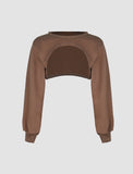 LOURDASPREC-Vacation Outfits Ins Style Brown Long Sleeve Sweater Crop Top And Slip Dress Set