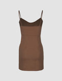 LOURDASPREC-Vacation Outfits Ins Style Brown Long Sleeve Sweater Crop Top And Slip Dress Set