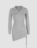LOURDASPREC-Vacation Outfits Ins Style Polo Drawstring Mini Dress