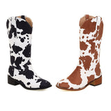 LOURDASPREC-new trends shoes seasonal shoes Vintage Cow Print Block Heel Rider Boots
