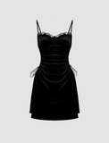 LOURDASPREC-Vacation Outfits Ins Style Lace Side Cutout Cami Summer Casual Little Black Dress