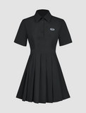 LOURDASPREC-Vacation Outfits Ins Style Solid Pleated Shirt Dress