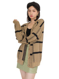 business casual outfits Autumn and Winter New Mid-Length Wool Sweater Coat Striped Sweater Wool Cardigan Women's Processing Customization Small Batch