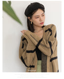 business casual outfits Autumn and Winter New Mid-Length Wool Sweater Coat Striped Sweater Wool Cardigan Women's Processing Customization Small Batch