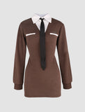 LOURDASPREC-Vacation Outfits Ins Style Brown Two Piece Long Sleeve Shirt Knit Mini Dress