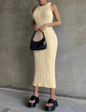 LOURDASPREC-Vacation Outfits Ins Style Ribbed Knit Sleeveless Long Dress