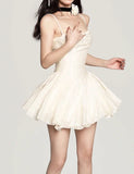 LOURDASPREC-Vacation Outfits Ins Style Pleated Bandeau Cami White Wedding Guest Short Dresses