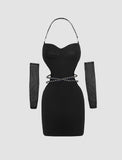 LOURDASPREC-Vacation Outfits Ins Style Cross Waist Halter Sleeve Summer Prom Slip Short Dress