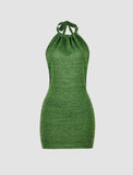 LOURDASPREC-Vacation Outfits Ins Style Solid Halter Sleeveless Dress