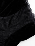 LOURDASPREC-Vacation Outfits Ins Style Lace Patch Velvet Party   Cami Little Black Dress