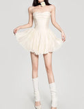 LOURDASPREC-Vacation Outfits Ins Style Pleated Bandeau Cami White Wedding Guest Short Dresses