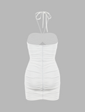 LOURDASPREC-Vacation Outfits Ins Style Cross Halter Ruched Hollow Dress