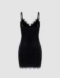 LOURDASPREC-Vacation Outfits Ins Style Black Lace Side Split Summer Slip Short Dress For