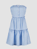 LOURDASPREC-Vacation Outfits Ins Style Off Shoulder Plaid Tiered Skirt