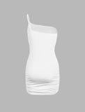 LOURDASPREC-Vacation Outfits Ins Style One Shoulder Ruched Mini Dress