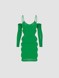 LOURDASPREC-Vacation Outfits Ins Style Green Side Cutout Long Sleeve Vest Cami Dress