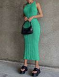 LOURDASPREC-Vacation Outfits Ins Style Ribbed Knit Sleeveless Long Dress