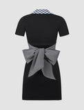 LOURDASPREC-Vacation Outfits Ins Style Plaid Neck Bow Tie Back Hollow Dress