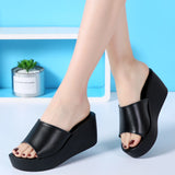 LOURDASPREC-New Fashion Summer Beach Shoes Sandals Women's Summer Korean Wedge Cattlehide Height Increased Sandals