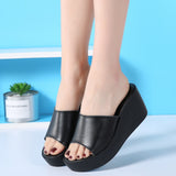 LOURDASPREC-New Fashion Summer Beach Shoes Sandals Women's Summer Korean Wedge Cattlehide Height Increased Sandals