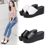 LOURDASPREC-New Fashion Summer Beach Shoes Sandals Women's Summer Korean Wedge Cattlehide Height Increased Sandals