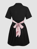 LOURDASPREC-Vacation Outfits Ins Style Bow Tie Cutout Back Pleated Dress