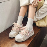 LOURDASPREC-new trends shoes seasonal shoes Vintage Heart Patch Pu Leather Paneled Sneakers