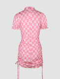 LOURDASPREC-Vacation Outfits Ins Style Cute Plaid Vintage Summer Party Pink Short Dress