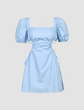 LOURDASPREC-Vacation Outfits Ins Style Blue Puff Sleeve Backless Summer Going Out Party Dress