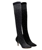 Lourdasprec 2023 Fashion Runway Crystal Stretch Fabric Sock Over-the-Knee Boot Thigh High Pointed Toe Woman Stiletto Heel Shoes