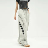 Lourdasprec  Y2k Hippie Striped Grey Cargo Parachute Pants Women Kpop Harajuku Oversize Sweatpants Decathlon Wide Leg Baggy Trousers