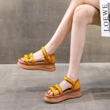 LOURDASPREC-New Fashion Summer Beach Shoes Sandals Women's Cowhide Hollow Platform Elevator Wild Roman Sandals