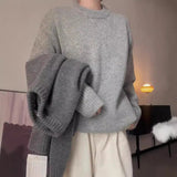 fall 2024 fashion trends Cashmere Sweater Women's Sweater Loose Lazy Style Pure Cashmere Sweater round Neck Autumn and Winter New Thickened Long Sleeve Sweater