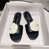 LOURDASPREC-New Fashion Summer Beach Shoes Sandals Pretty Women's Classic Style Camellia Flat Slippers